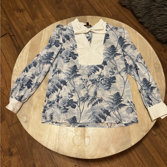 Brooks Brothers Blue and White Floral Bib Tunic Small - Picture 3 of 5